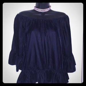 New York & Company Tops - Dark blue velvet off the shoulder top New York & Company Tops - Dark blue velvet off the shoulder top